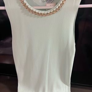 Sleeveless Dress top with Gold Neckline in gorgeous Sea foam color. Size Large